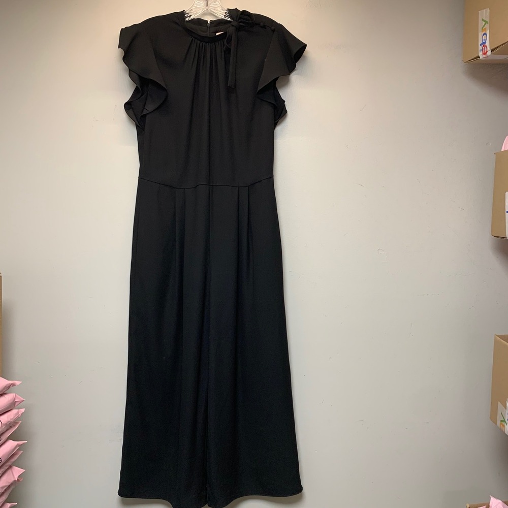 Gal Meets Glam Jumpsuit Womens 8 Black Excellent Flutter Sleeve Bow Wide Leg